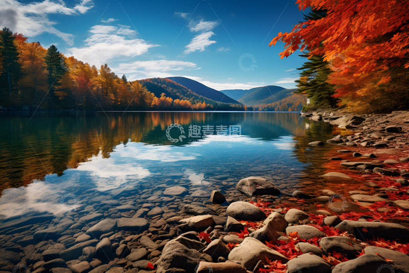 高清大图下载【趣麦麦图】秋季枫树林湖水
