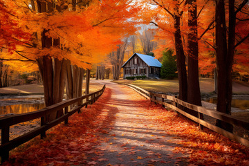 洛满落叶的森林大道