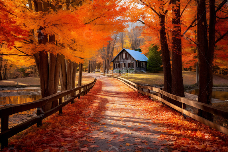 高清大图下载【趣麦麦图】洛满落叶的森林大道