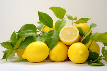 桌面上放置的一堆柠檬