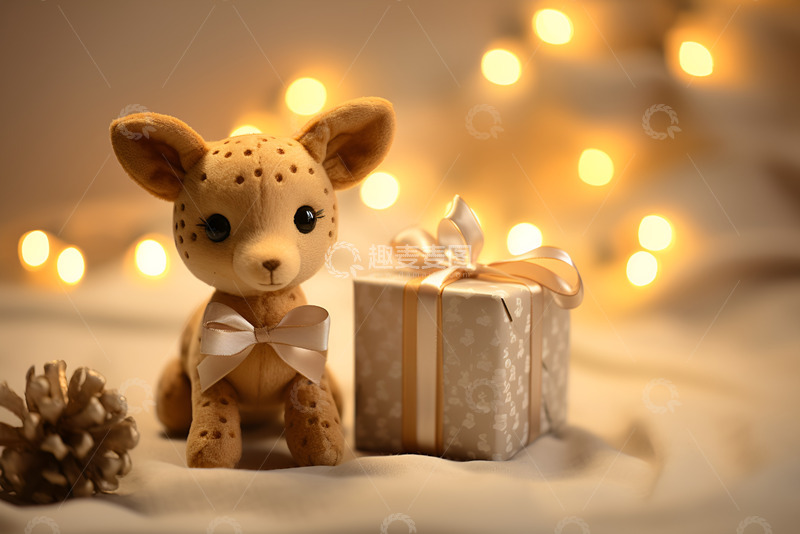 高清大图下载【趣麦麦图】小鹿玩偶和圣诞礼物