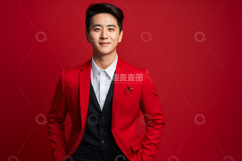 高清大图下载【趣麦麦图】穿着红色西装的男士