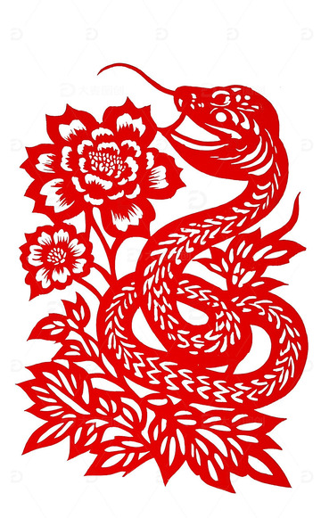 剪纸 蛇年图案 牡丹