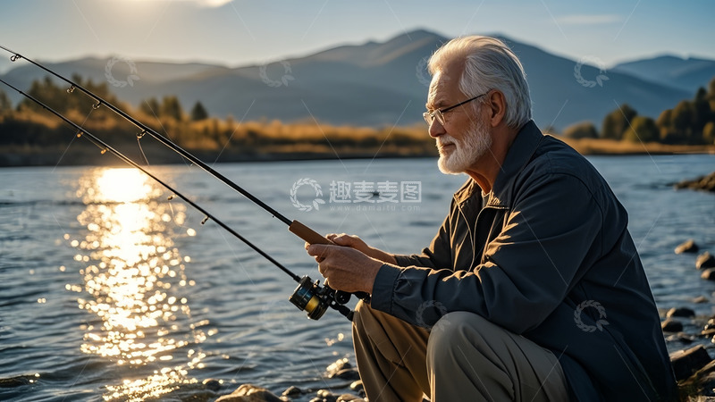 高清大图下载【趣麦麦图】爱好钓鱼阳光