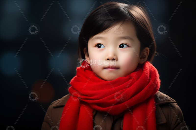 高清大图下载【趣麦麦图】围着红色围巾的小孩