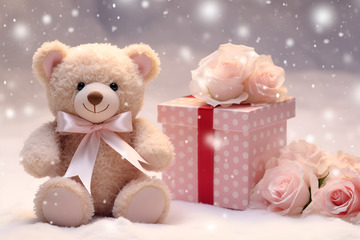 可爱的熊猫玩具和礼盒