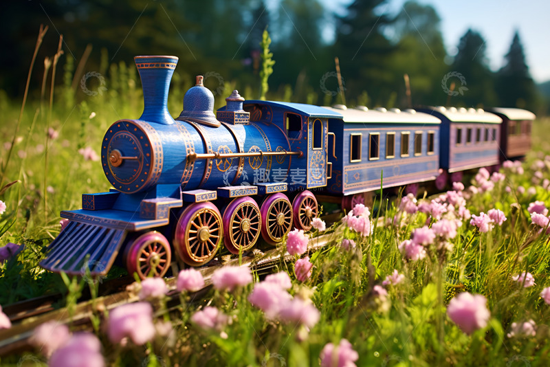 高清大图下载【趣麦麦图】草地上的小火车玩具