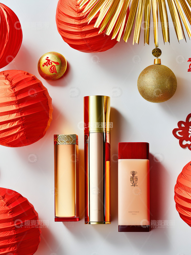 高清大图下载【趣麦麦图】新春主题化妆品摄影素材