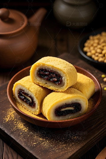 春节茶点驴打滚摄影图