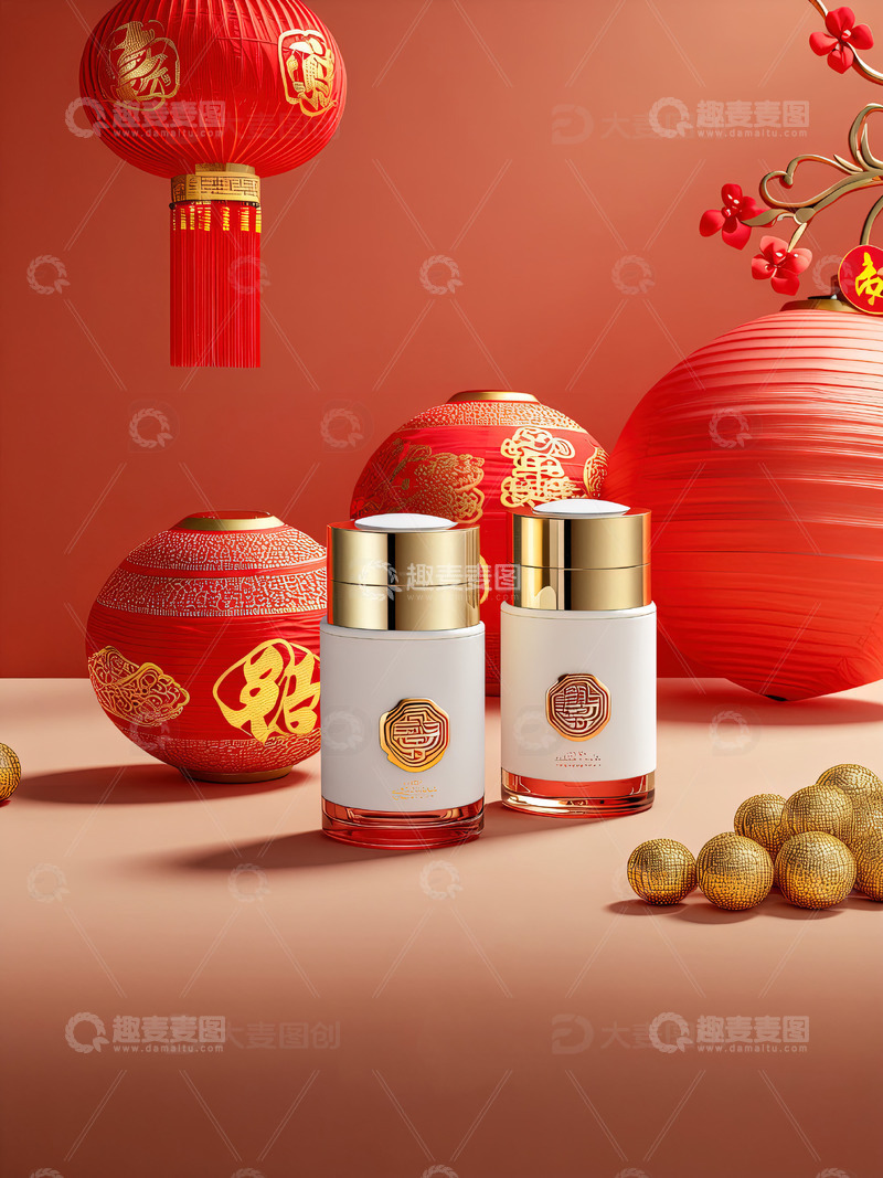 高清大图下载【趣麦麦图】新春主题化妆品摄影素材1