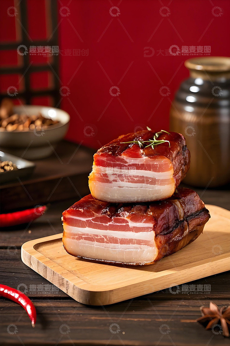 高清大图下载【趣麦麦图】春节腊肉块美食摄影图1