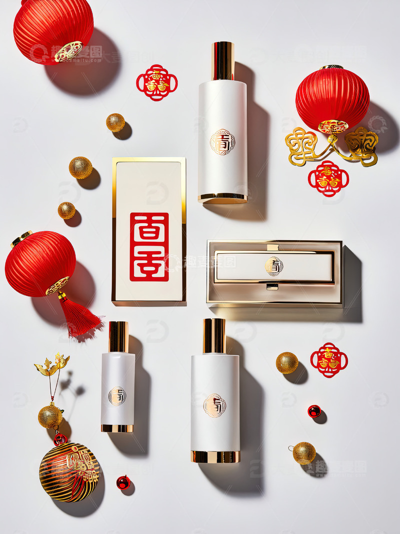 高清大图下载【趣麦麦图】新春主题化妆品摄影素材2