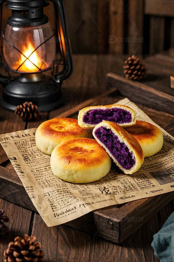 紫薯糕点美食点心摄影图