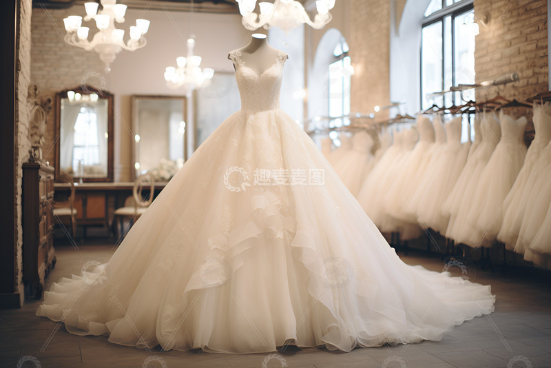 高清大图下载【趣麦麦图】婚纱店洁白的婚纱