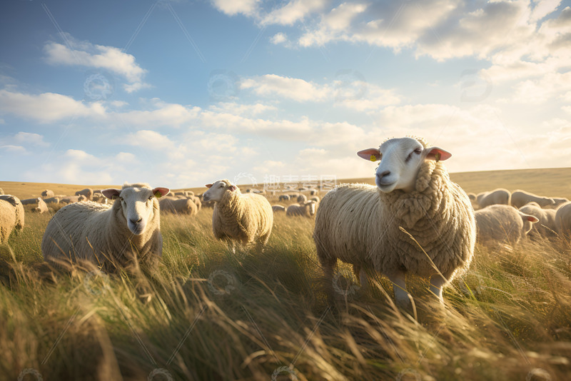 高清大图下载【趣麦麦图】山坡草地上的绵羊