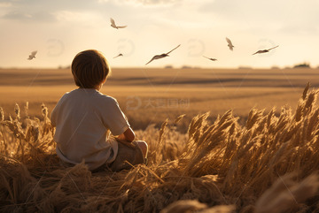 坐在农场的小孩