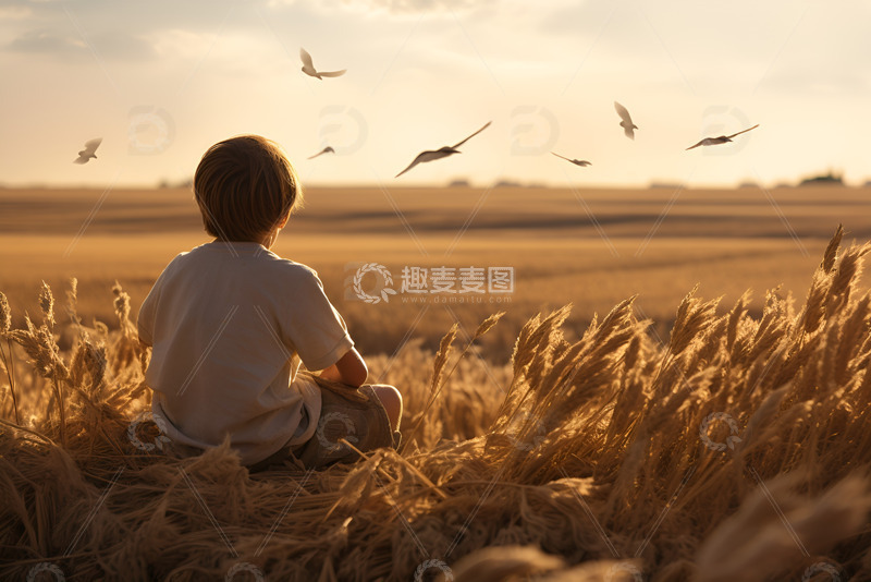 高清大图下载【趣麦麦图】坐在农场的小孩
