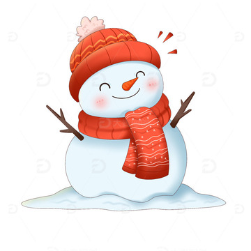 卡通手绘可爱的雪人在冬天的雪地上免抠元素