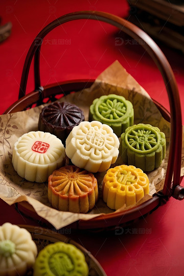 一篮中华传统糕点摄影图