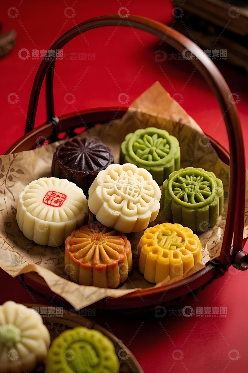 一篮中华传统糕点摄影图