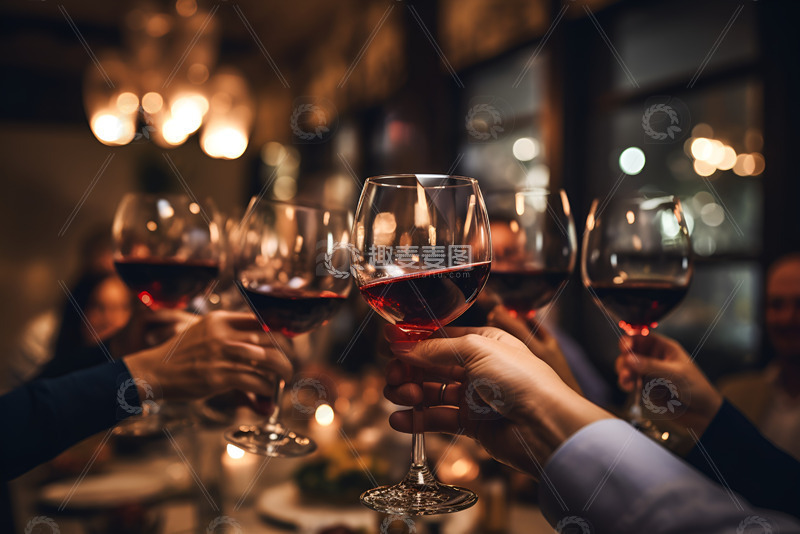 高清大图下载【趣麦麦图】端着红酒杯干杯的众人