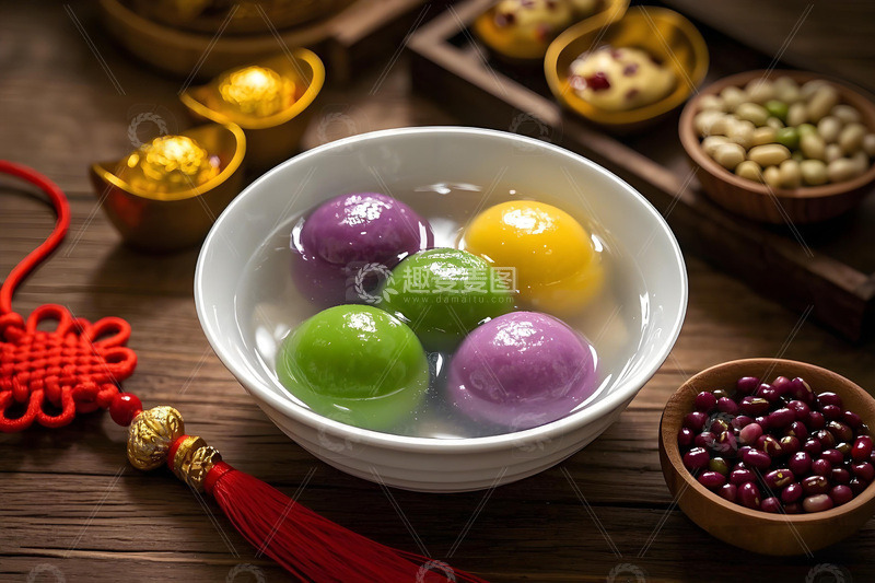 元宵五彩汤圆摄影图