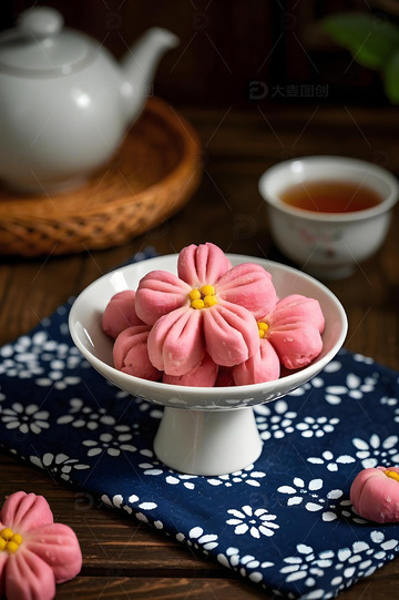 中式梅花酥点心摄影图