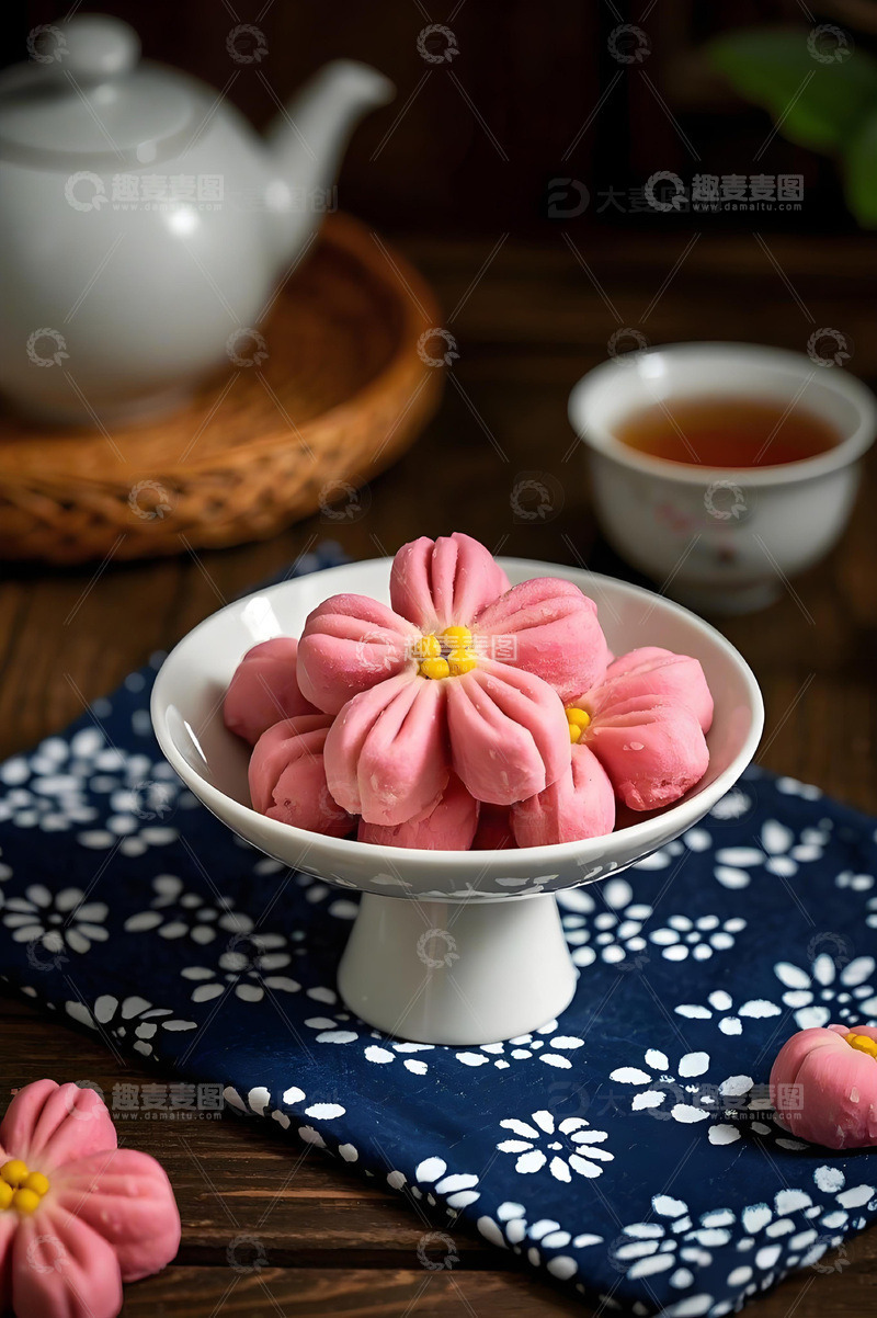 中式梅花酥点心摄影图
