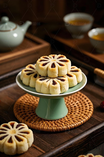 中式枣泥酥点心摄影图1