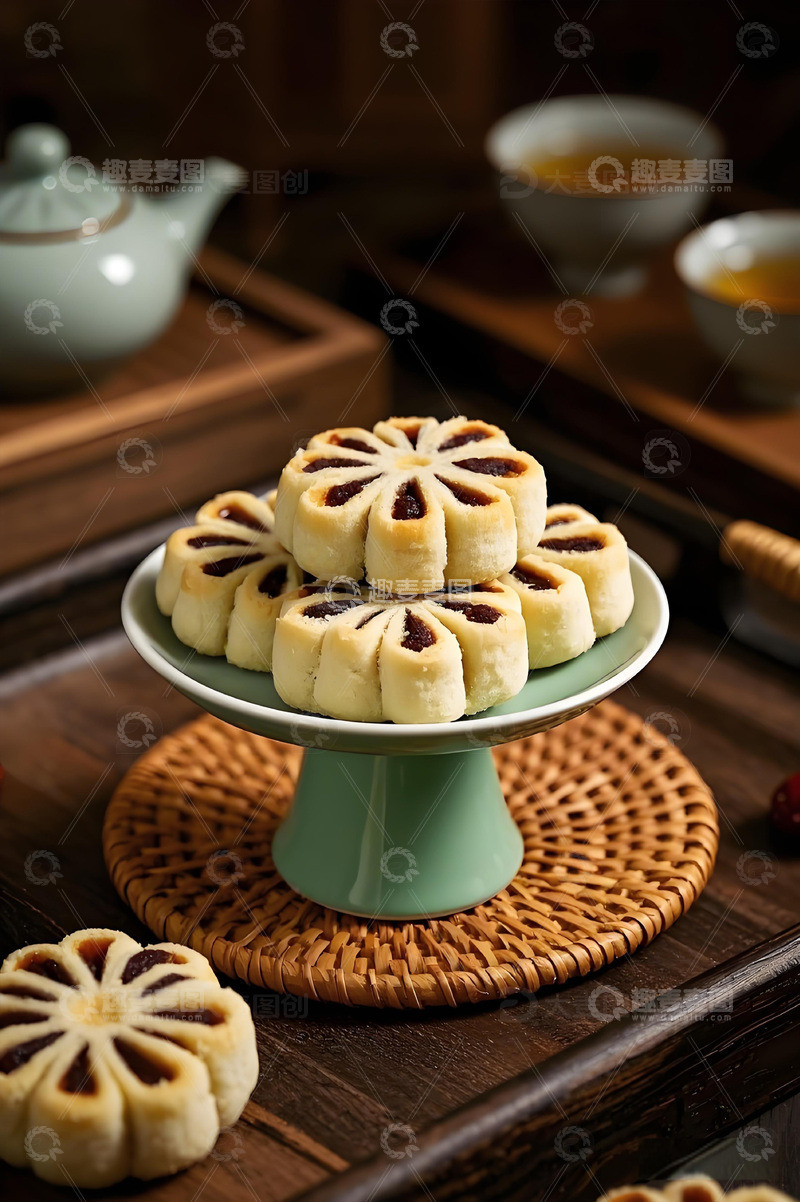 高清大图下载【趣麦麦图】中式枣泥酥点心摄影图1