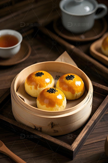 中式蛋黄酥点心摄影图