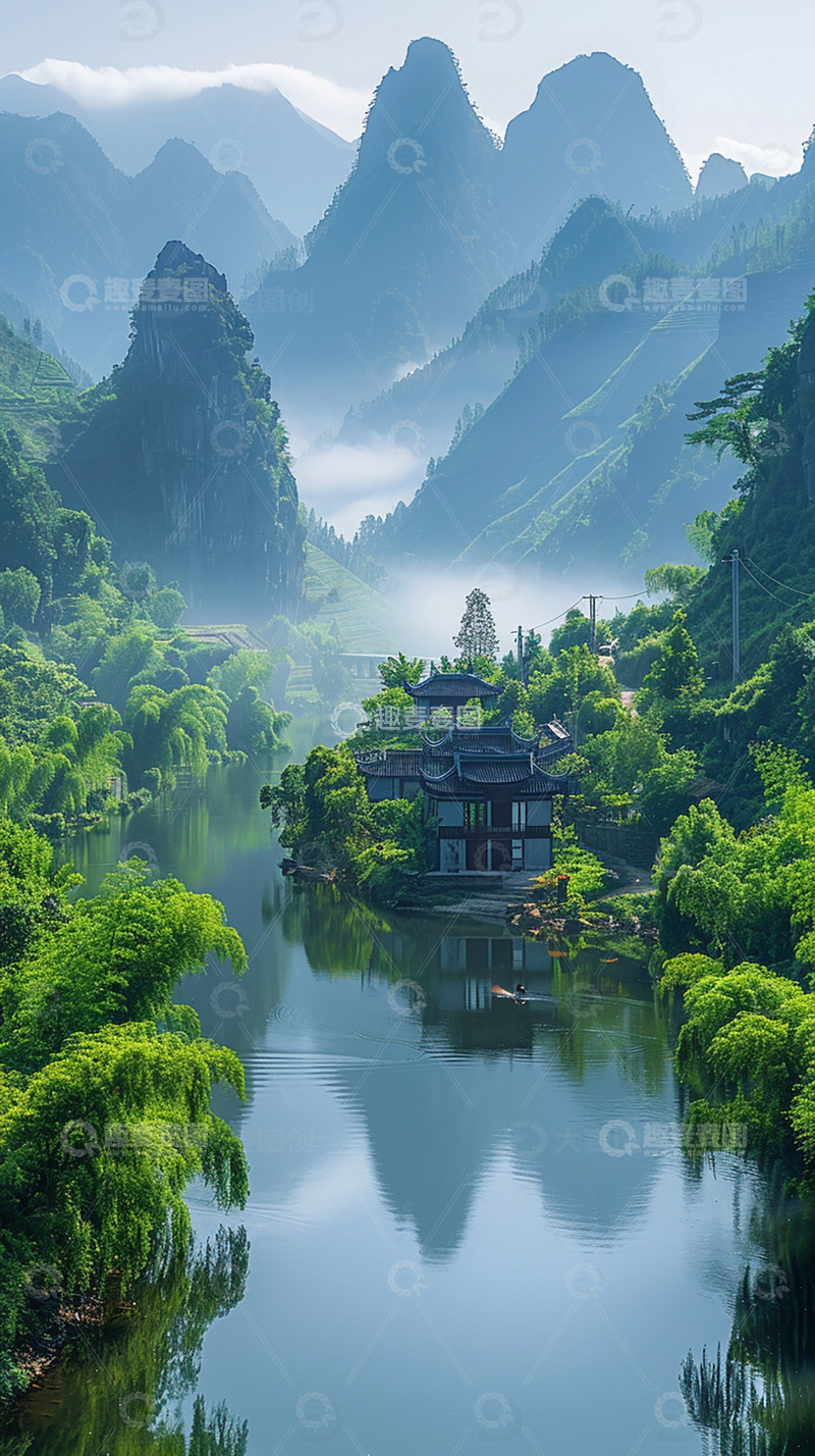 高清大图下载【趣麦麦图】山河湖泊风景背景1