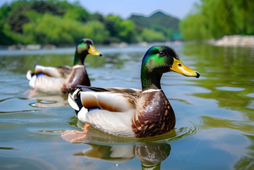 湖里的绿头鸭子