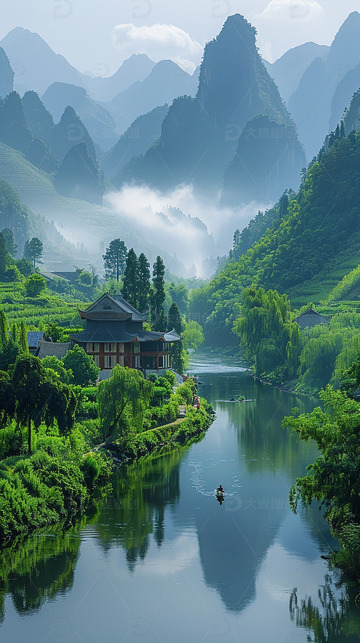 山河湖泊风景背景