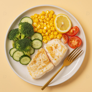 白色餐盘里的减肥餐俯视图