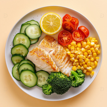 白色餐盘里的减肥餐俯视图1