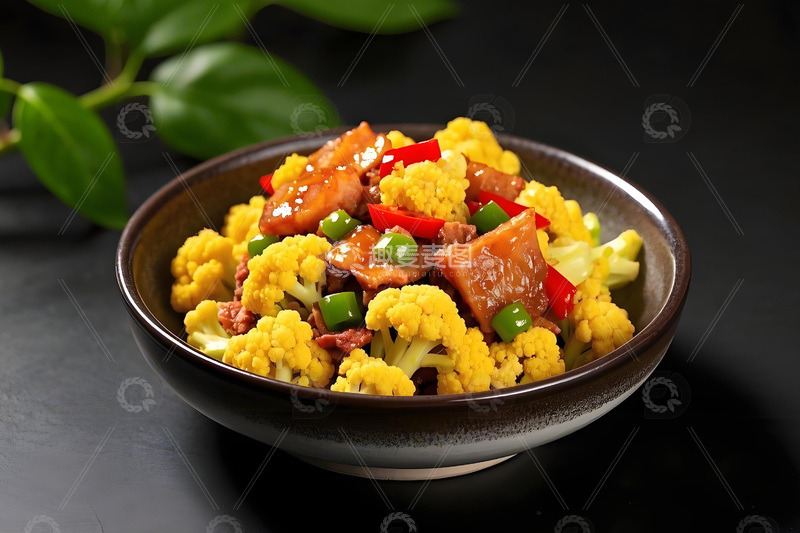 高清大图下载【趣麦麦图】菜花炒肉美食摄影图