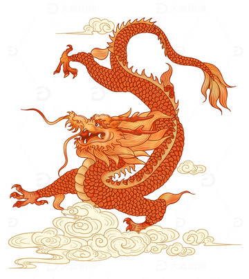 手绘国潮风龙插画元素