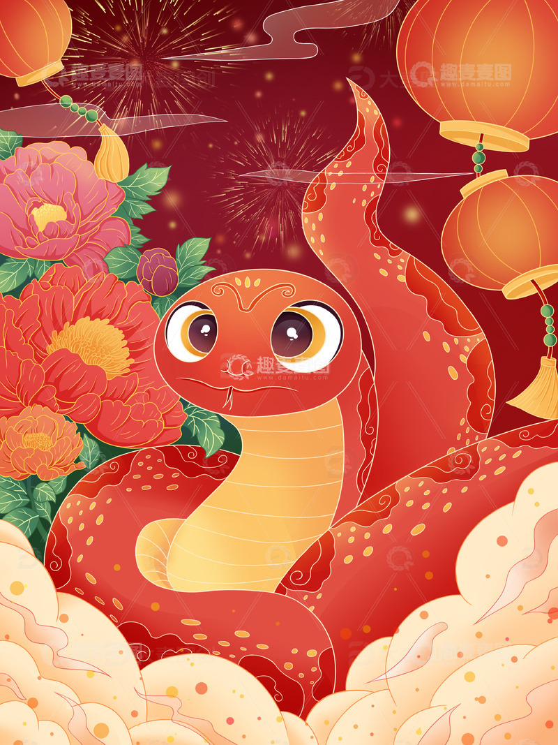 2025年蛇年新春手绘插画