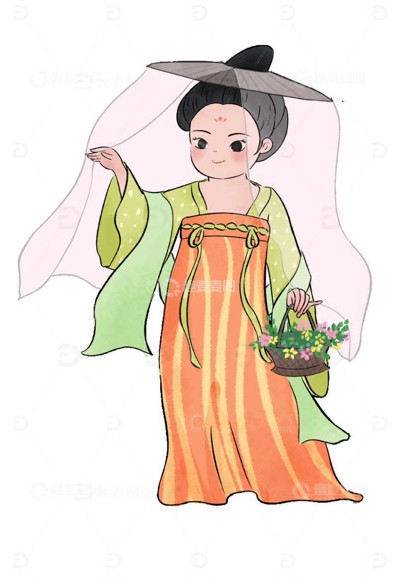 源文件下载【趣麦麦图】汉服古风提花篮少女