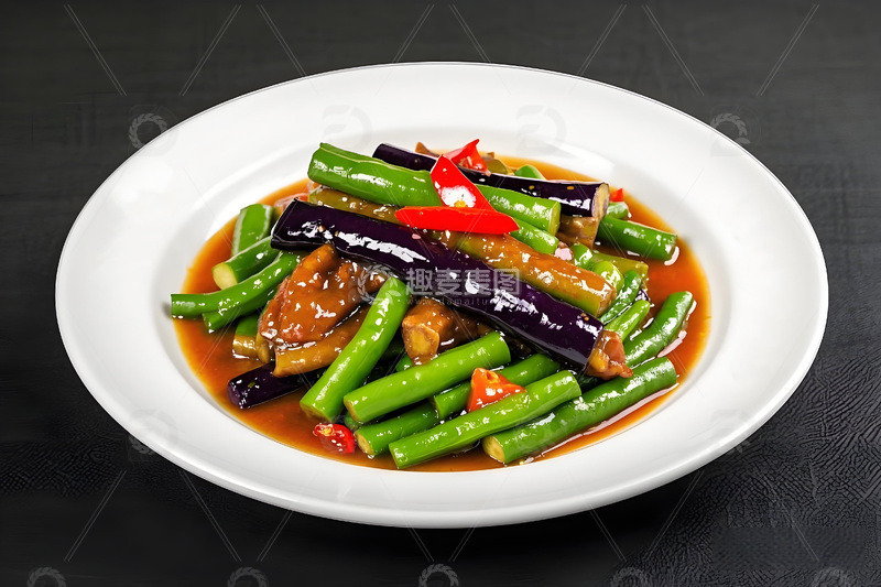 长豆角烧茄子美食摄影图1