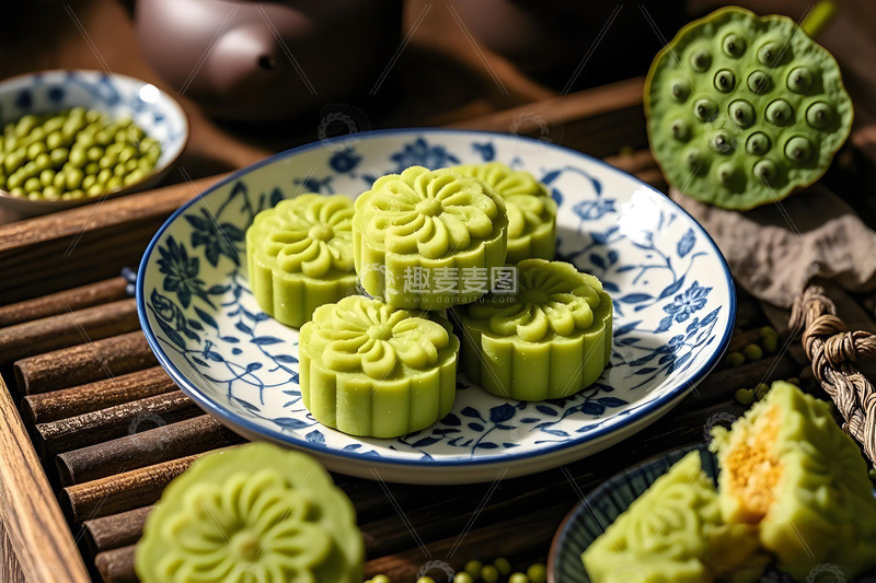 高清大图下载【趣麦麦图】中式茶点绿豆糕摄影图3