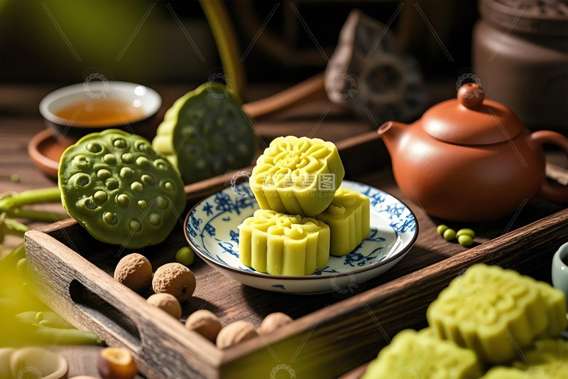 高清大图下载【趣麦麦图】中式茶点绿豆糕摄影图4