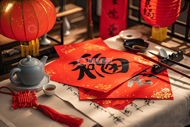 春节毛笔福字摄影图1