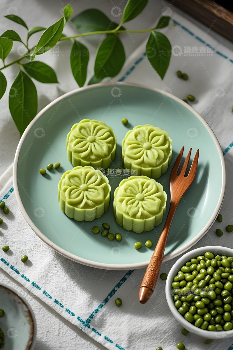高清大图下载【趣麦麦图】中式茶点绿豆糕摄影图