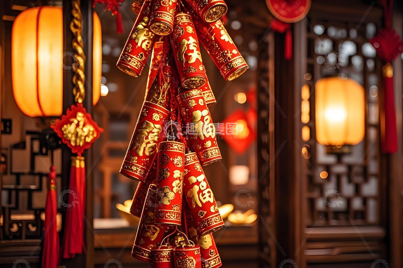 春节鞭炮装饰摄影图