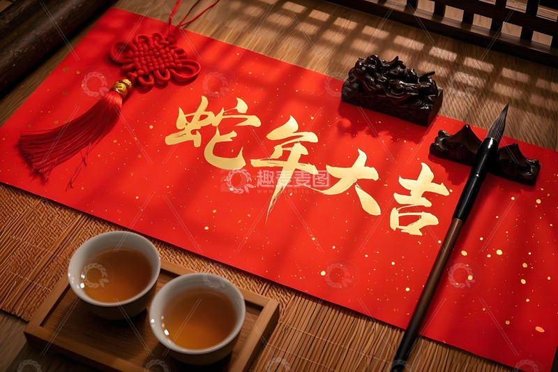 蛇年大吉毛笔字春节摄影