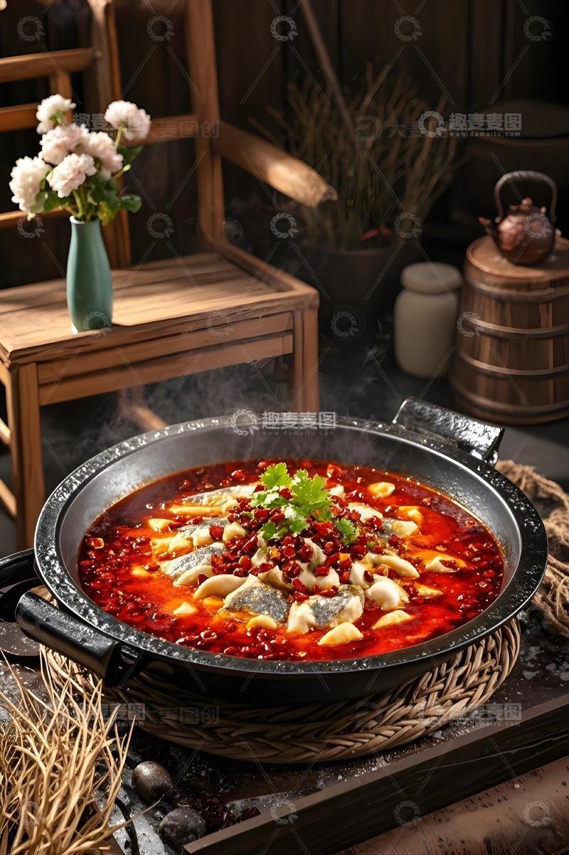 麻辣水煮鱼美食摄影图