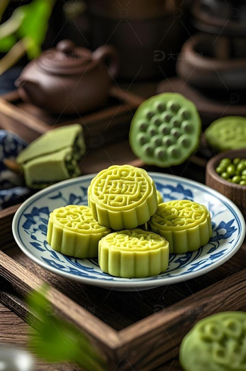 中式茶点绿豆糕摄影图2