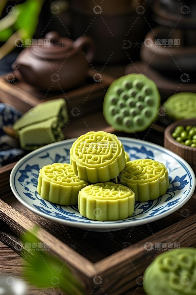 高清大图下载【趣麦麦图】中式茶点绿豆糕摄影图2